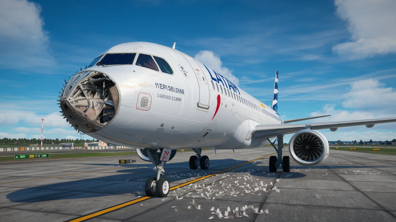 discover the impact of birds on a latam airbus a321, with an analysis of damage to the front section of the aircraft. this study, illustrated by a relevant photo, highlights the risks associated with avian fauna in aviation.