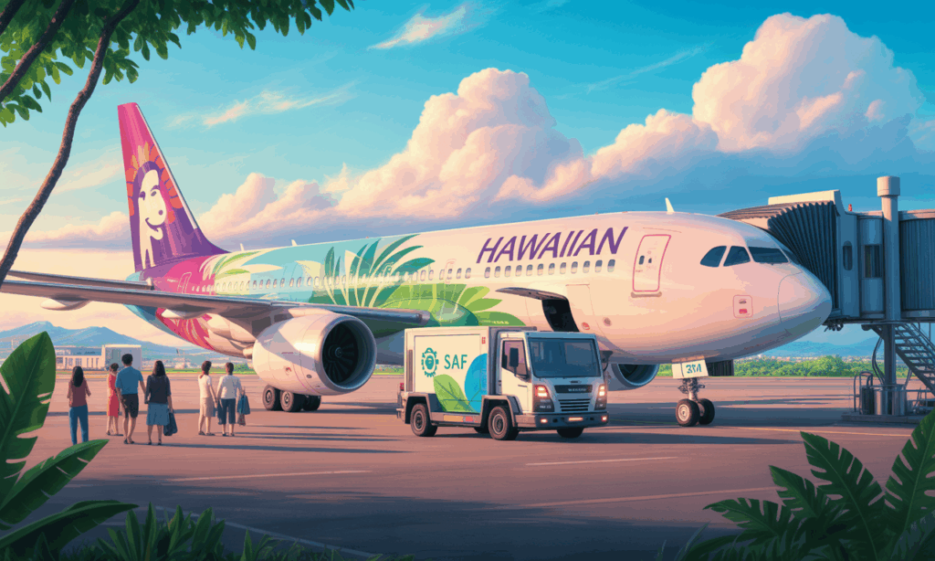 hawaiian airlines adopts sustainable aviation fuel (saf) on its osaka-honolulu flights, reinforcing its commitment to more environmentally-friendly air transport.