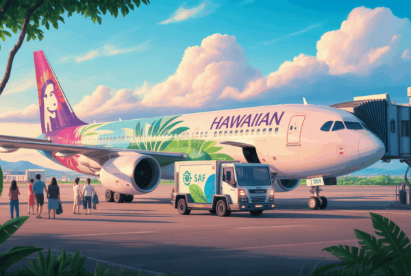 hawaiian airlines adopts sustainable aviation fuel (saf) on its osaka-honolulu flights, reinforcing its commitment to more environmentally-friendly air transport.